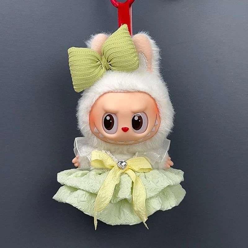 

Labubu 1-3 Gen Doll Outfits Cute Green Cream Princess Dress + Hair Accessories Set Sitting Party Changeable Clothes for Labubu