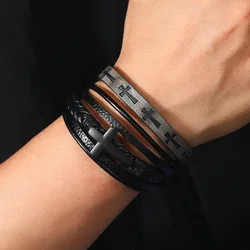 Punk Style Cross Accessories Simple Men's Bracelet Multi-layer Woven Leather Set Bracelet Jewelry Lover Gift Men's Accessories