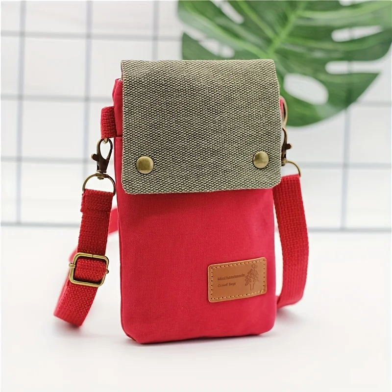 

3-layer zipper single-shoulder mobile phone bag, men's wallet, fashionable and simple crossbody bag, solid color canvas