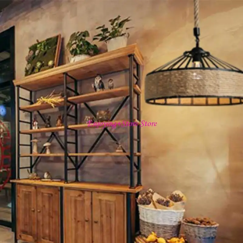 

G6DA Rope Lampshade Retro Industrial Iron Chandelier Shades Hanging Iron Cage