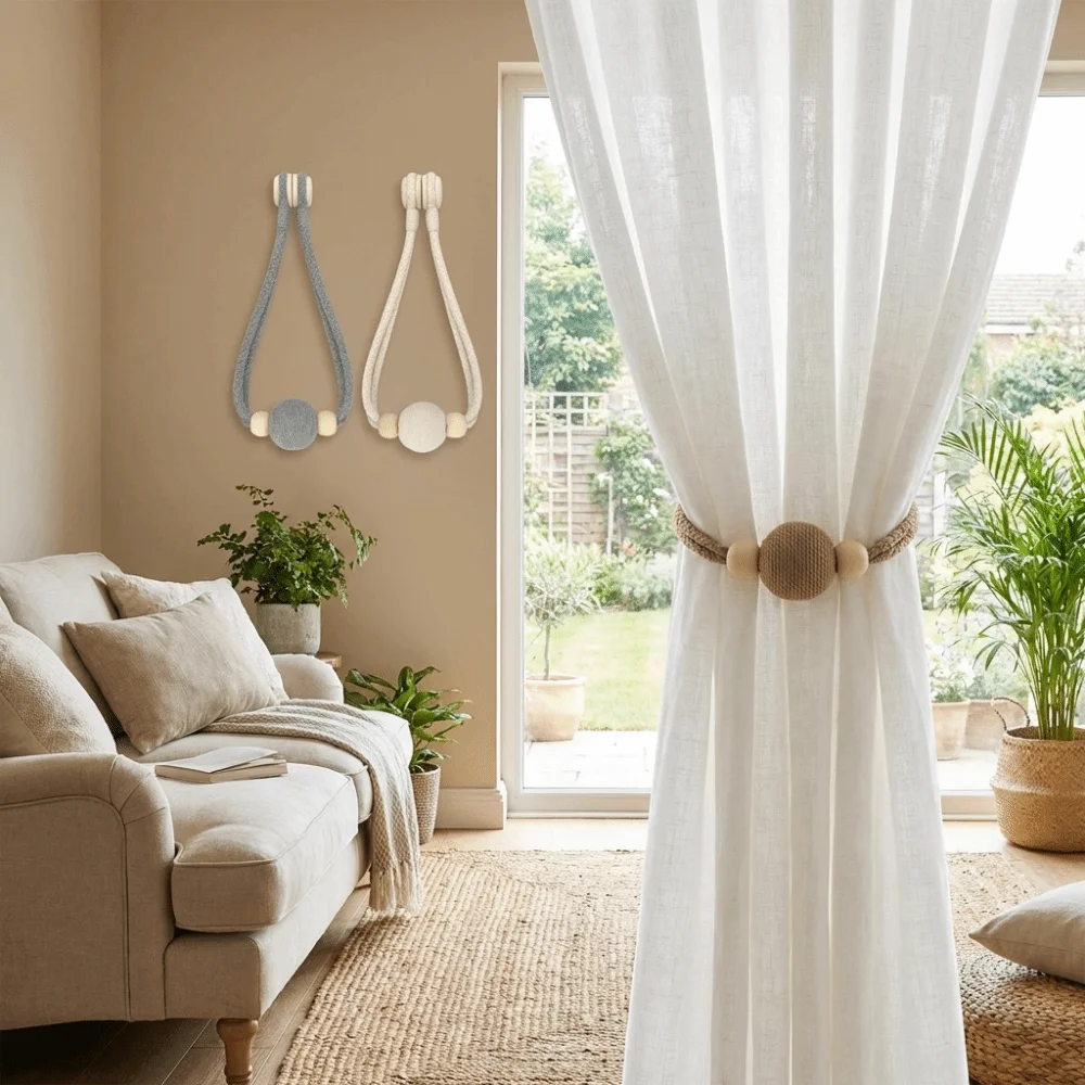Adjustable Magnetic Curtain Binding Strap Anti-Slip Minimalist Curtain Tiebacks with Beads Decorative Curtains Tie Rope