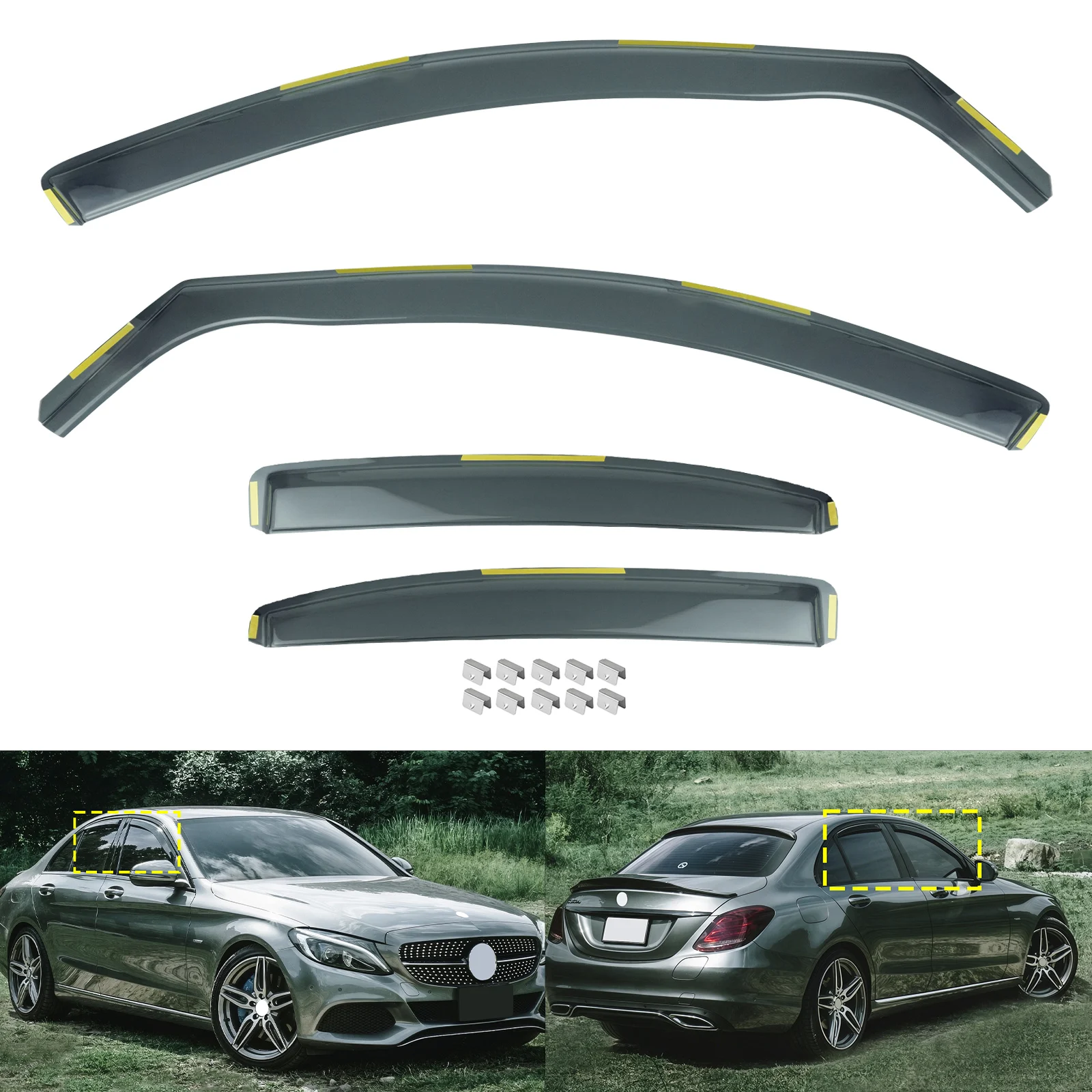 4pcs Tint Window Wind Rain Sun Guard Deflectors Visors Protector Sheet For Mercedes-Benz C-Class W205 Saloon 4 Door 2015-2022