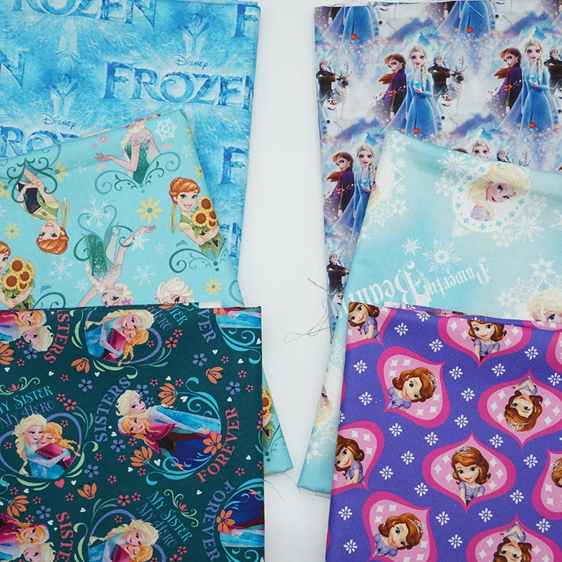 100% Cotton Disney Frozen Fabric For Sewing Clothes Dress Patchwork Elsa Anna Princess Fabrics Needlework Material DIY Handmade