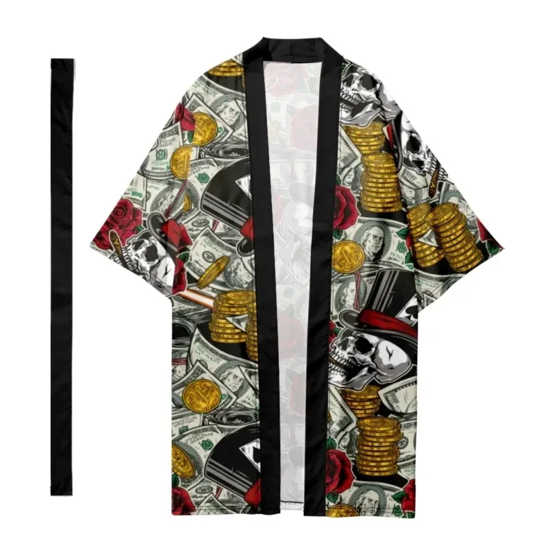 

Men's Japanese Long Kimono Traditional Gothic Skull Kimono Harajuku Cardigan Women Samurai Bathrobes Yukata Jacket Shirt Cloak