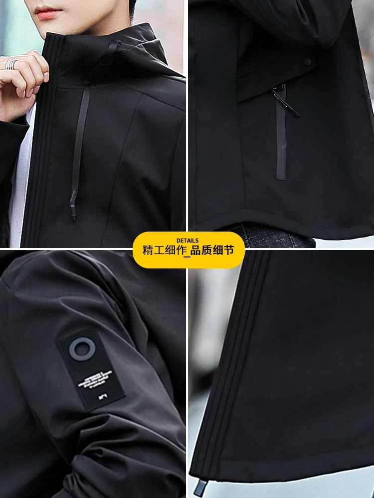 Spring and fall removable hoodie jacket Men's solid color zipper coat Street wear men's classic brand outdoor wear Windbreakers