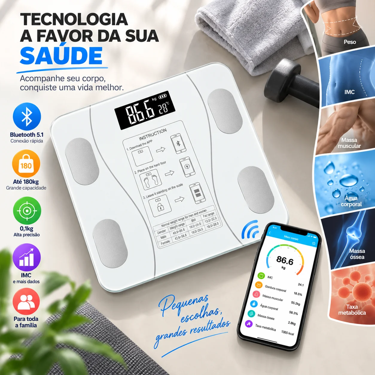 Bluetooth Digital Body Bioimpedance Scale 180kg Smart Bluetooth Electronic Scale for Human Weight Measurement and Charging