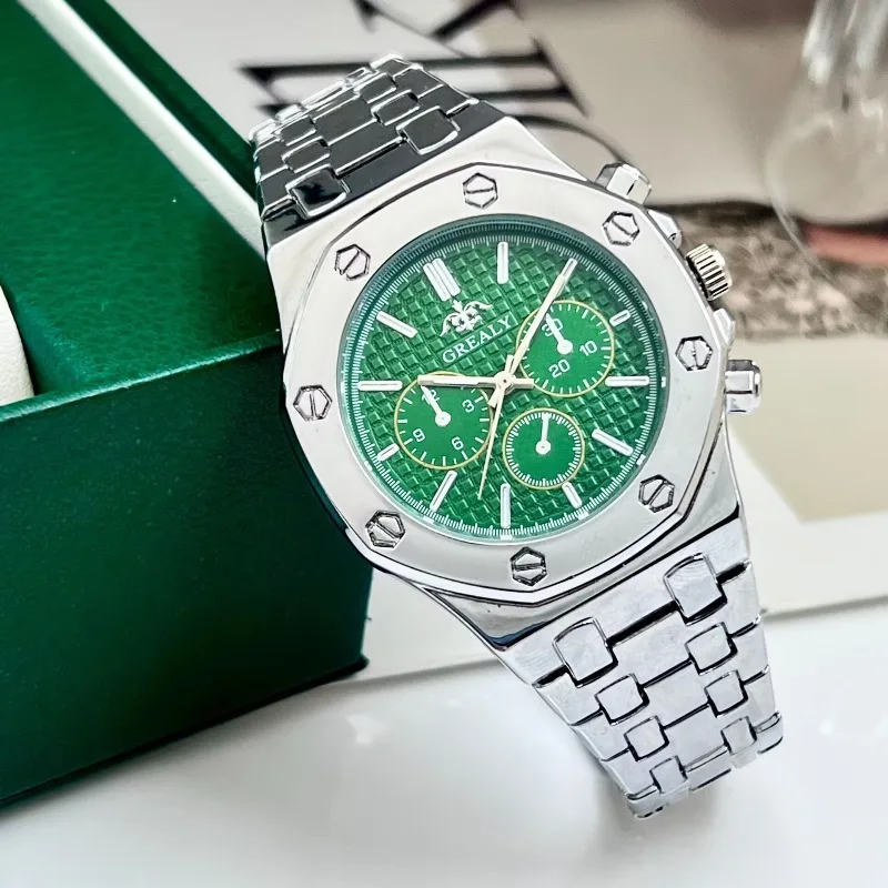 Image of Herrenuhr, Trendige Modische Stahlband-Dreizeiger-Quarzuhr
