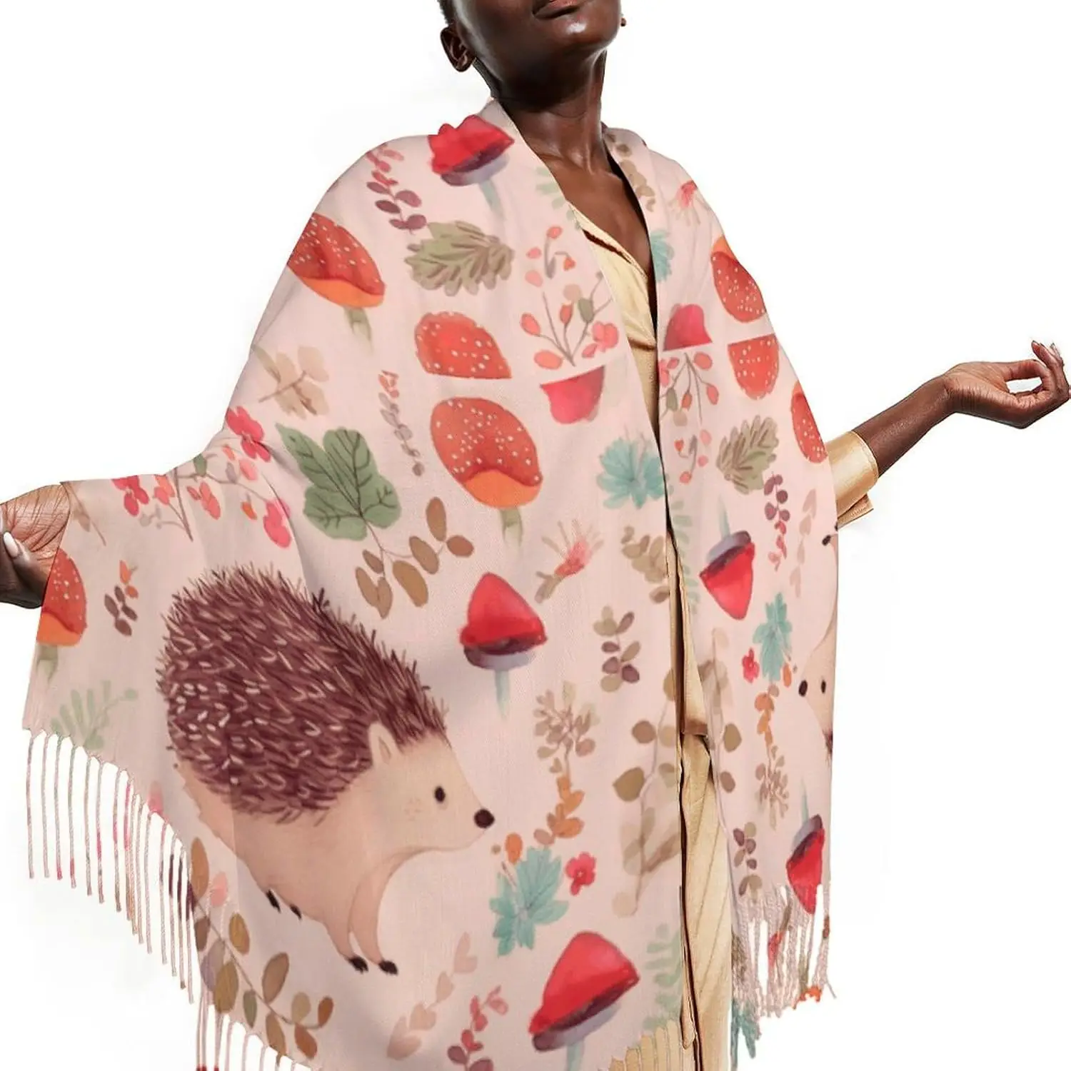 

Шарф с кисточками, милый шарф с кисточками с принтом ежика, женский осенне-зимний шарф, теплый шарф-одеяло