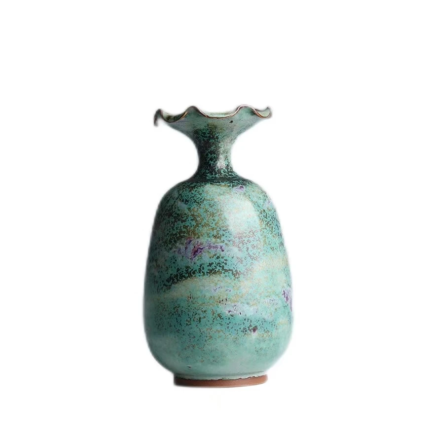 Jun Kiln Jun Porcelain Peacock Green Cinnabar Red Home Decorative Vase by Master Zhou Songjian Chinese Ceramic Craftmanship