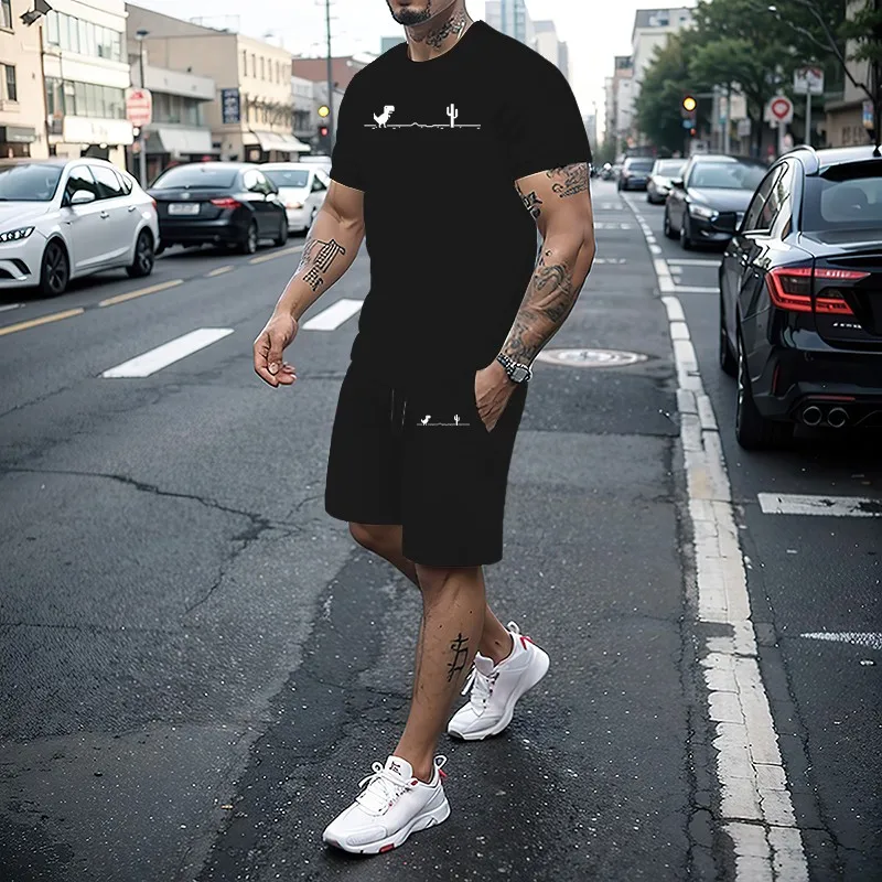 Summer men\'s set fashionable sports set men\'s short sleeved T-shirt+sports shorts set men\'s casual men\'s clothing men\'s jogg