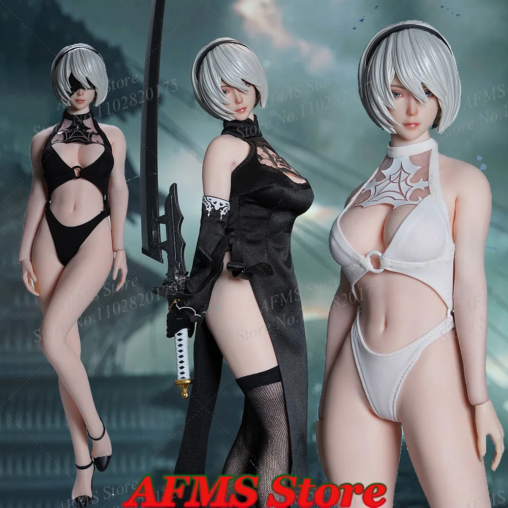 

SUPER DUCK SET084 1/6 Women Soldier Nier 2B Girl Beauty Head Sculpt Swimsuit Clothes Set Fit 12'' Tbl S42A Action Figure Body