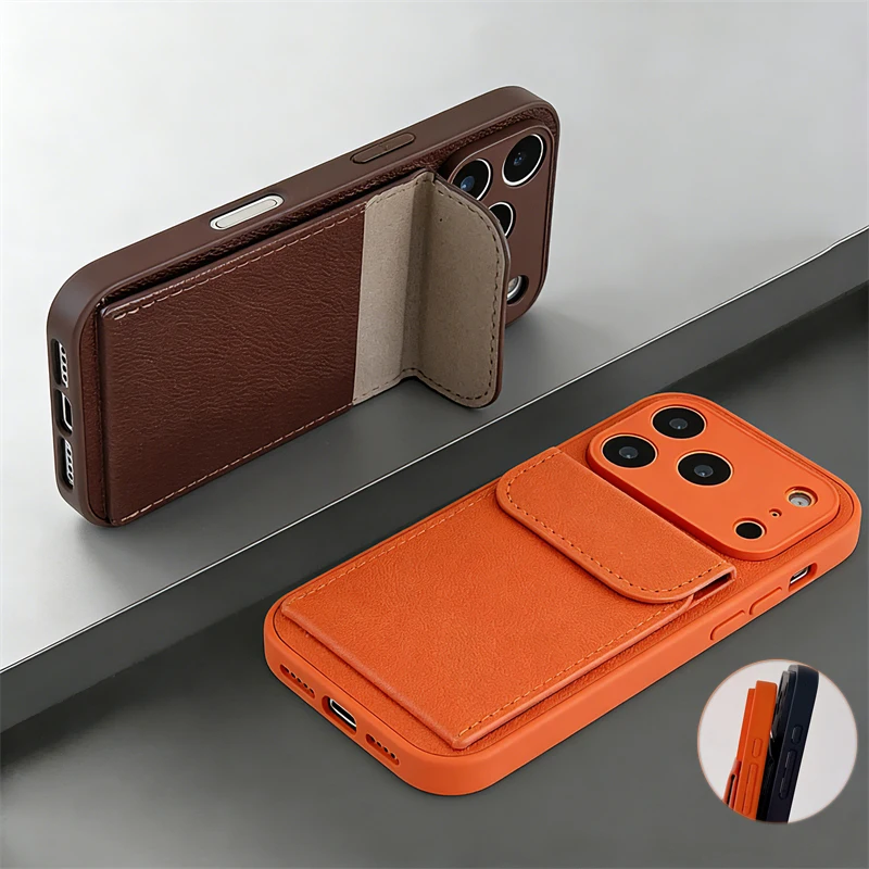 Kartenfach-Brieftaschenhülle für iPhone 17 Air 16E 15 14 12 13 11 Pro Max X XS XR 7 8 Plus Stoßfeste Matte Lederhülle