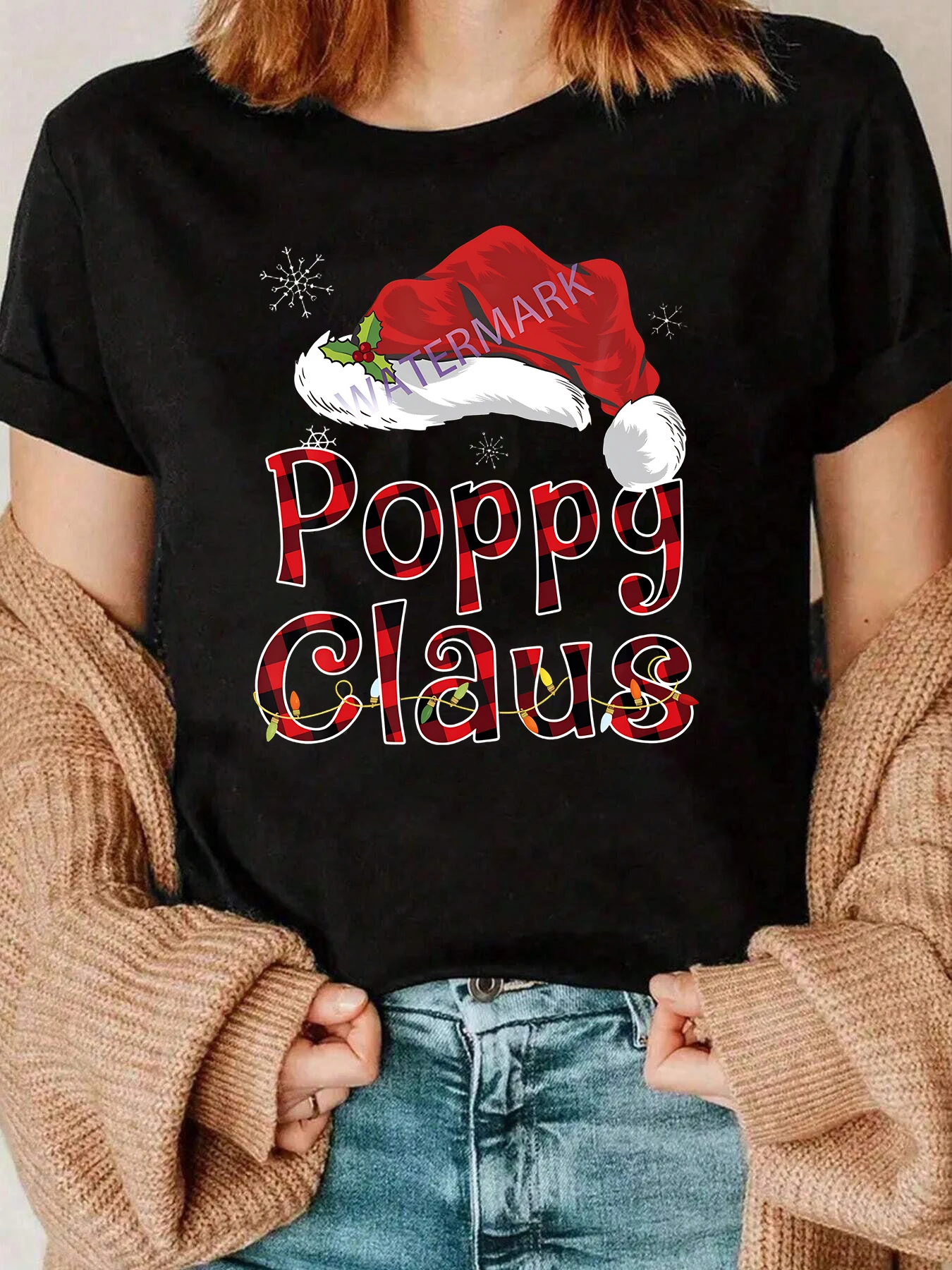 ポピー クラウス サンタ帽子 クリスマス プリント Tシャツ ホリデー カジュアルウェア レディース 220g