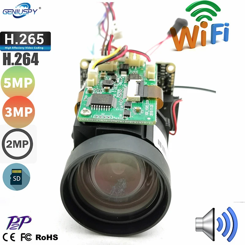 

Camhi 2MP 5MP 10X Zoom 4.9-47mm Lens Wifi IP PTZ Camera Module CCTV Security System Wireless AP On Vif Audio TF Card Slot