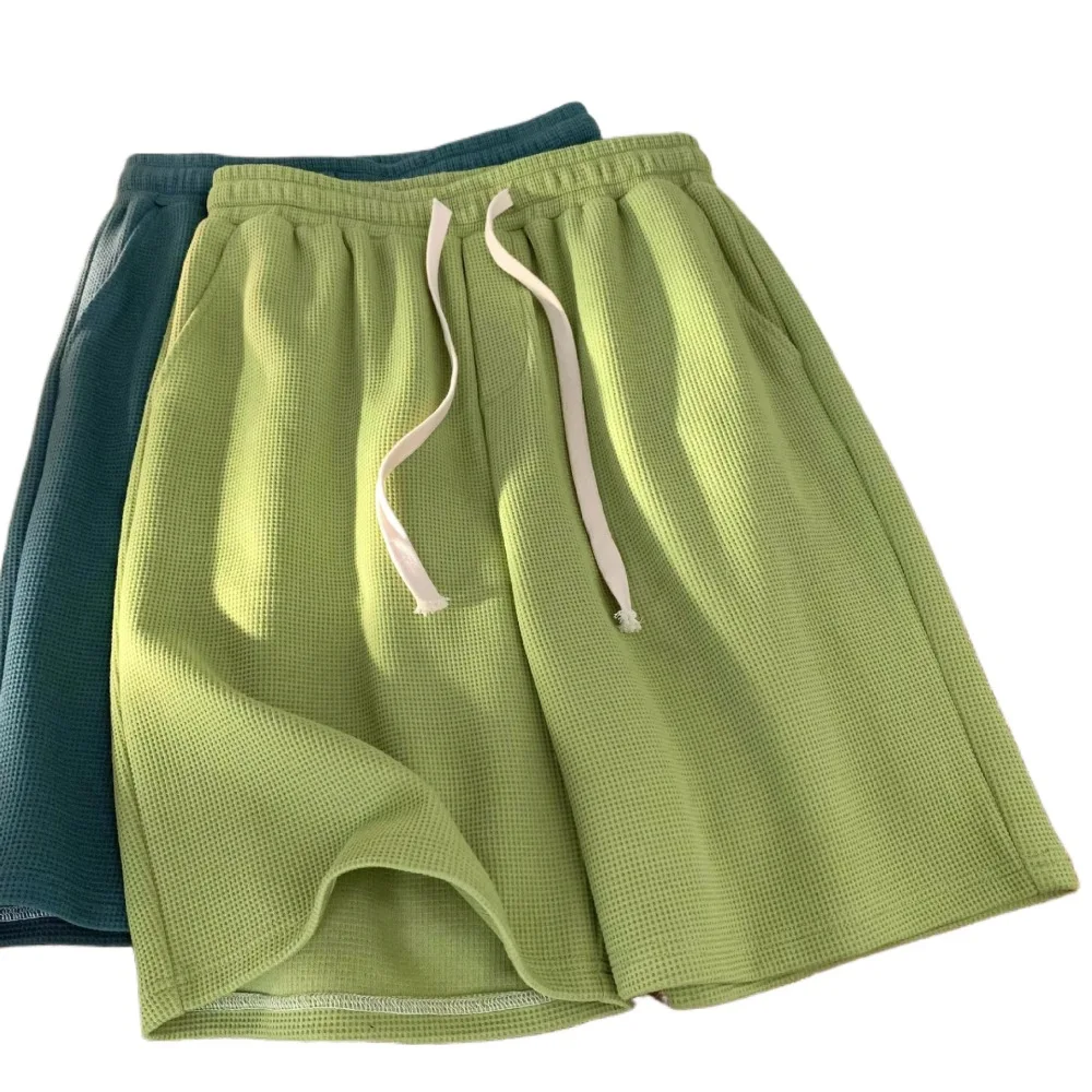 Women Summer Waffle Shorts Loose Fit Casual Mid Length Pants Breathable Elastic Waist Soft Sporty Daily Fashion Bottoms