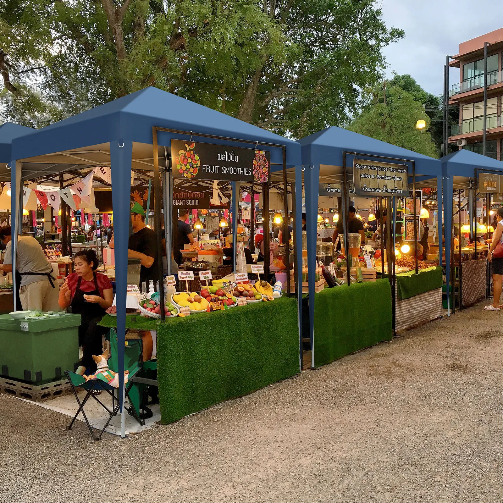 2 x 2 m Dos puertas y dos ventanas Práctica tienda plegable impermeable en ángulo recto Azul