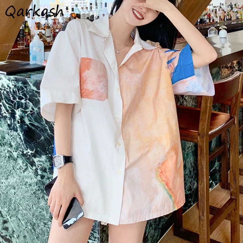 Printing Shirts Women Aesthetic Loose Casual Temper Summer Clothing Vintage Vacation Design Unisex Minority Long Style Daily New