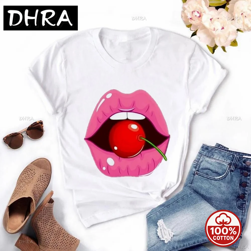 النساء Harajuku بلايز الصيف بلايز الجرافيك تيز النساء الشفاه تي شيرت ملابس فتاة Vintage تي شيرت لينة تمتد تي شيرت تي شيرت #4