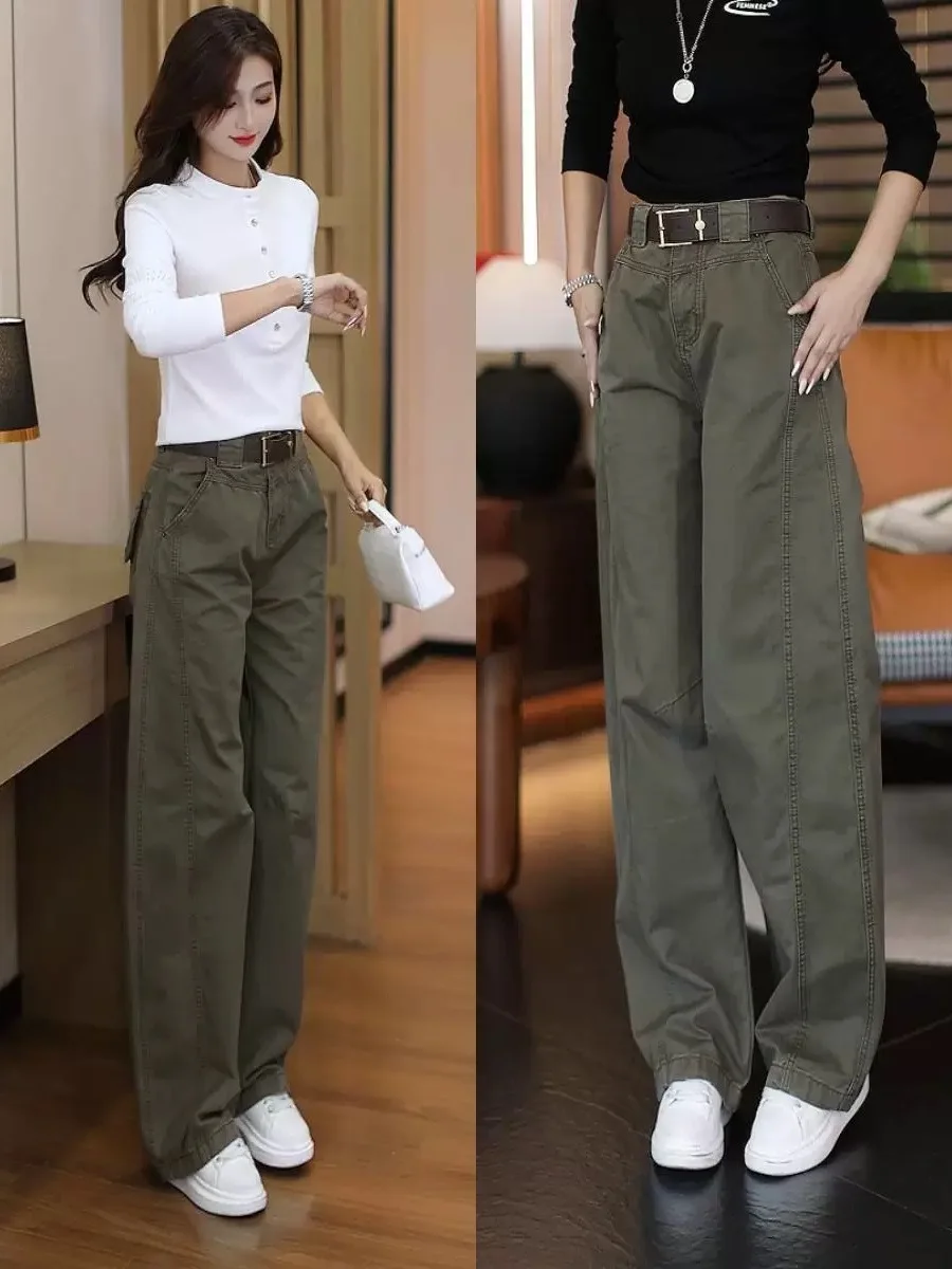 

American Retro Military Green Workwear Jeans High Waist Women's plus Size Narrow Version Cover Hip Knife Pants