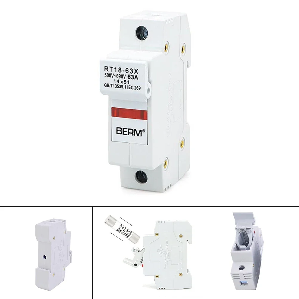Base Fuse Holder Fittings Flame Retardant Shell Mount RT18-63X Reliable Safety Seat Spare Parts With LED Light