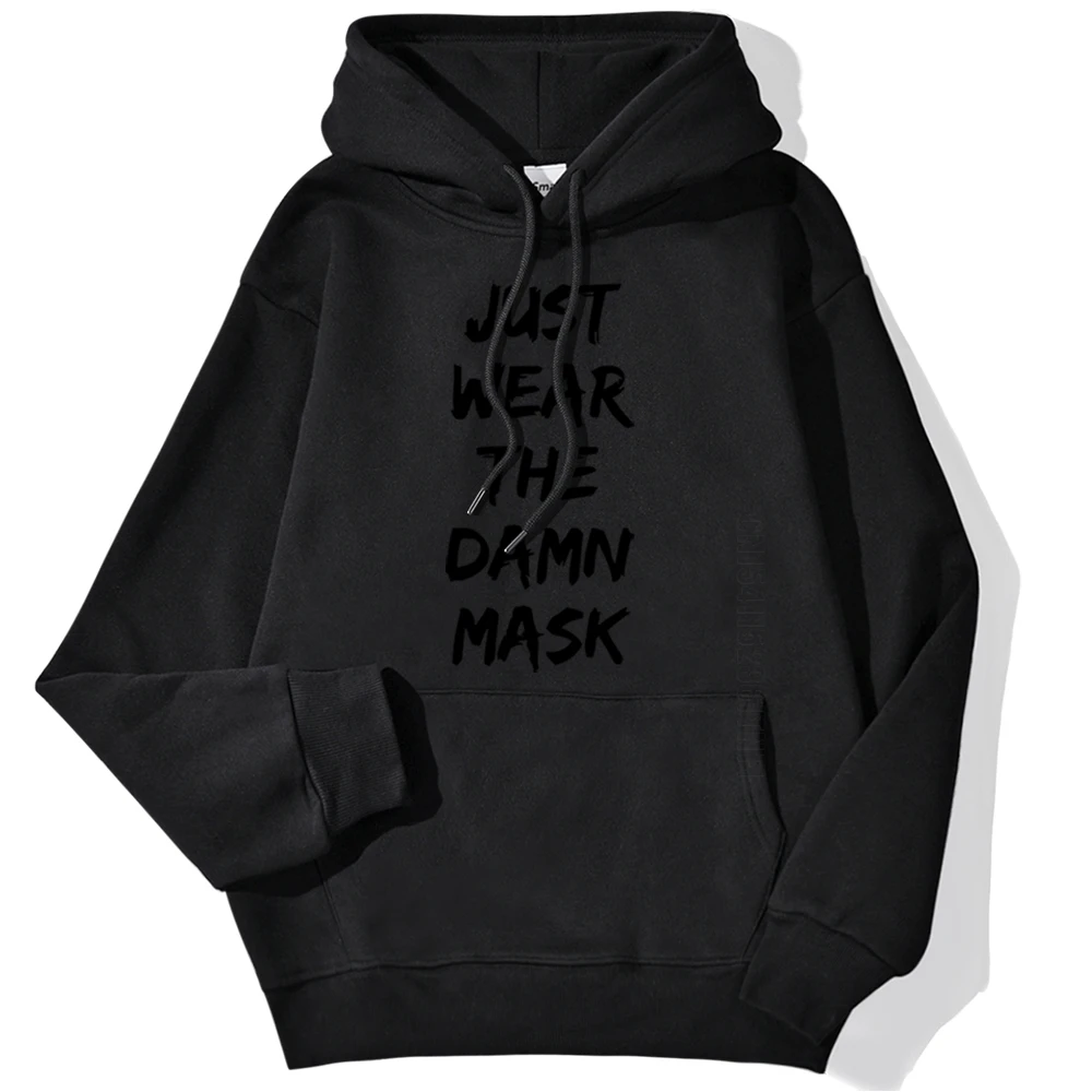 Wear Damn Mask Letter Print Men's Streetwear Funny Pullover Autumn Warm Hoodies Simplicity Crewneck Hoodie Man