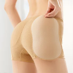 Women's fake buttocks panties with detachable padding, seamless crotch, and low waist corners