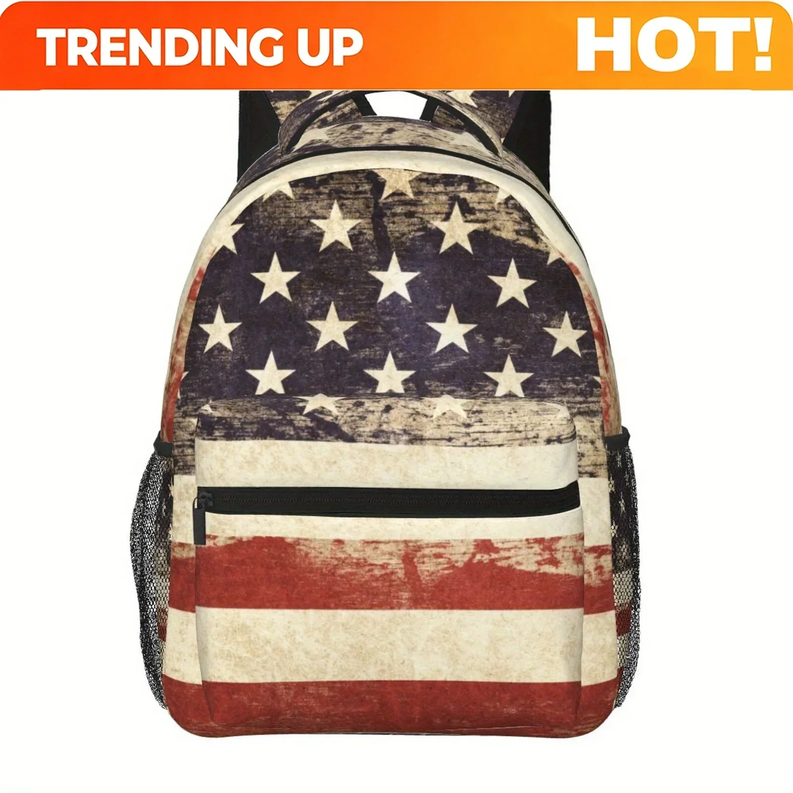 Custom Bag Vintage American Flag Stars And Stripes Large Capacity Backpack - Lightweight, Durable Polyester, Laptop Compartment,