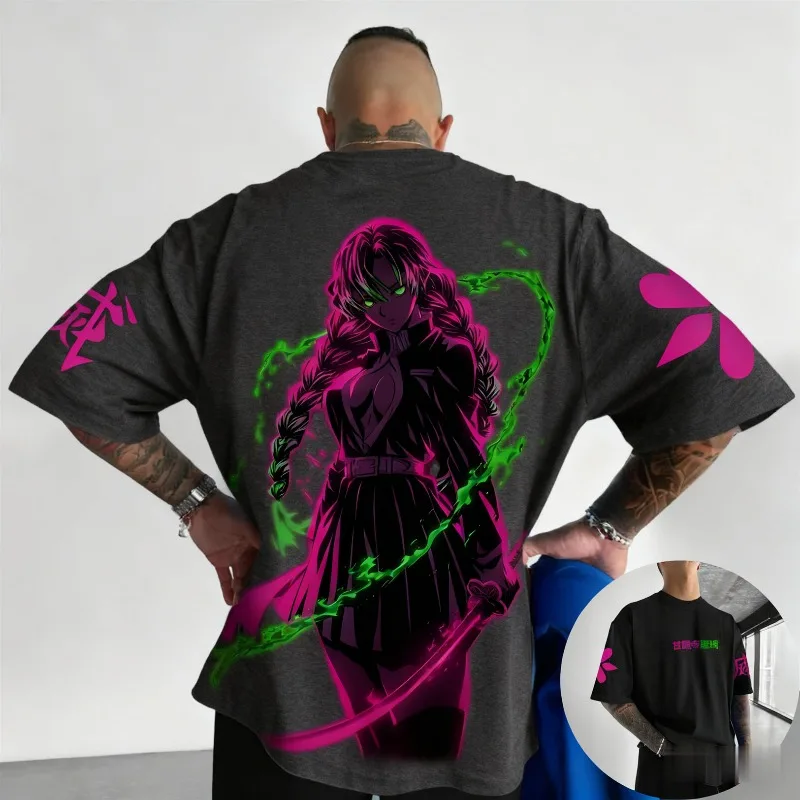 Demon Slayer Mitsuri Kanroji Sommer-T-Shirt in Übergröße für Herren und Damen, vielseitig einsetzbar, zum Einkaufen, Fitness, Trend, lässiger Stil – Detail 7