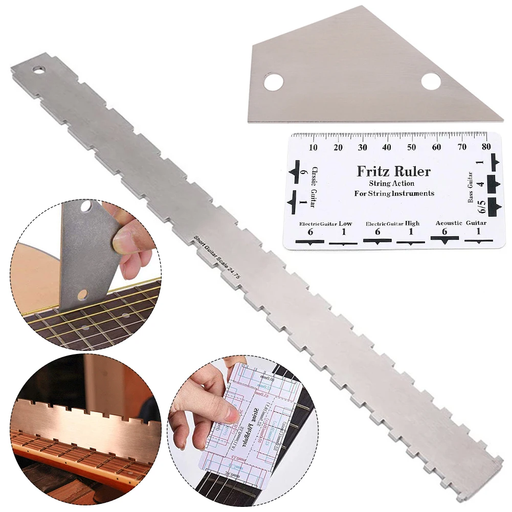 Guitar Fret Leveling Ruler Stainless Steel Guitar Fingerboard Ruler Universal Guitar Gauge Ruler Electric Guitar Accessories