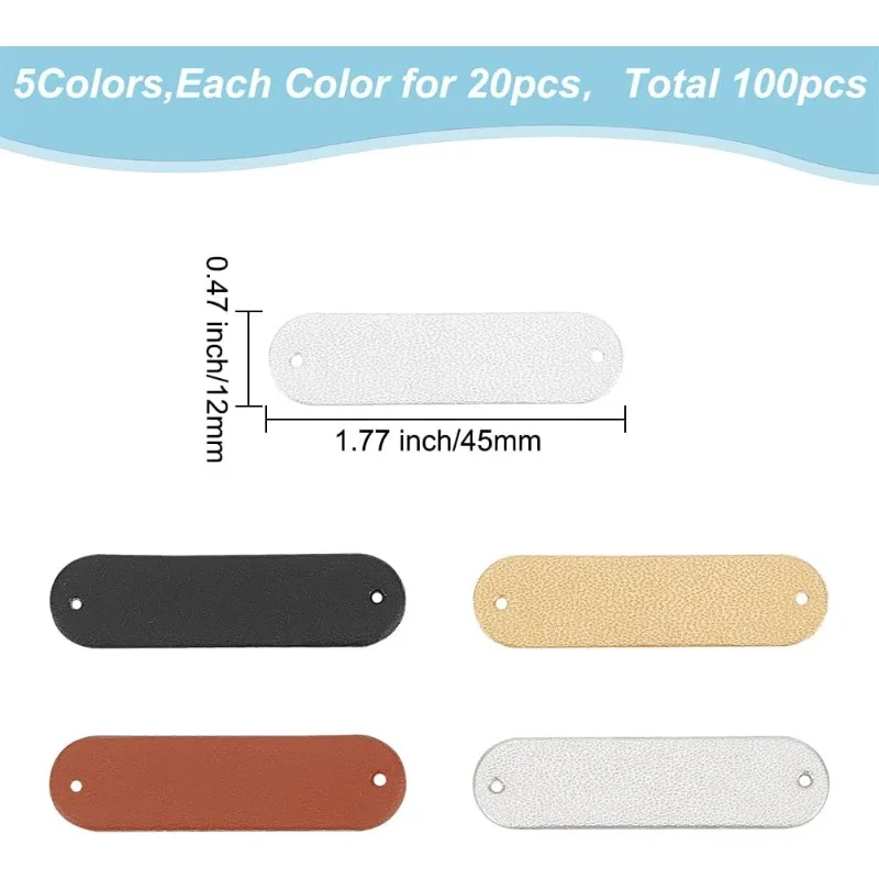 100pcs PU Leather Label Tags 5 Colors Blank Leather Tags Button with Holes Personalized Sew on Decoration Tags Marks DIY