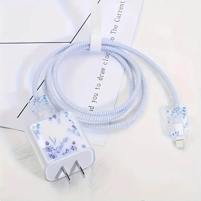 5-Pack Flower Charger Cable Protector Sleeve with Wind Bell for iPhone - Charging Cord Wrap Accessory for Preventing Breakage