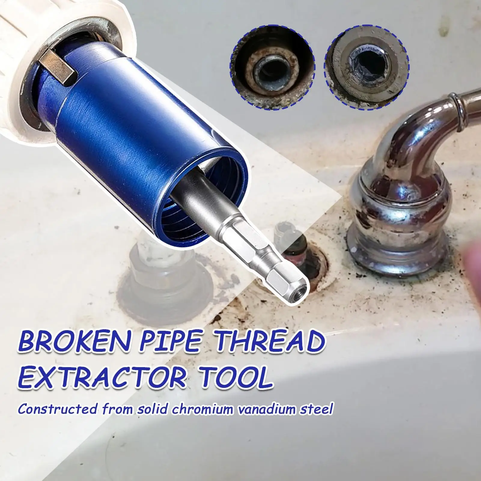 For Drill Plumbers Shower Broken Threaded Pipe Extractor Broken Pipe Thread Remover Fit 1/2in 3/4in 1in Tube Heavy Duty Changer
