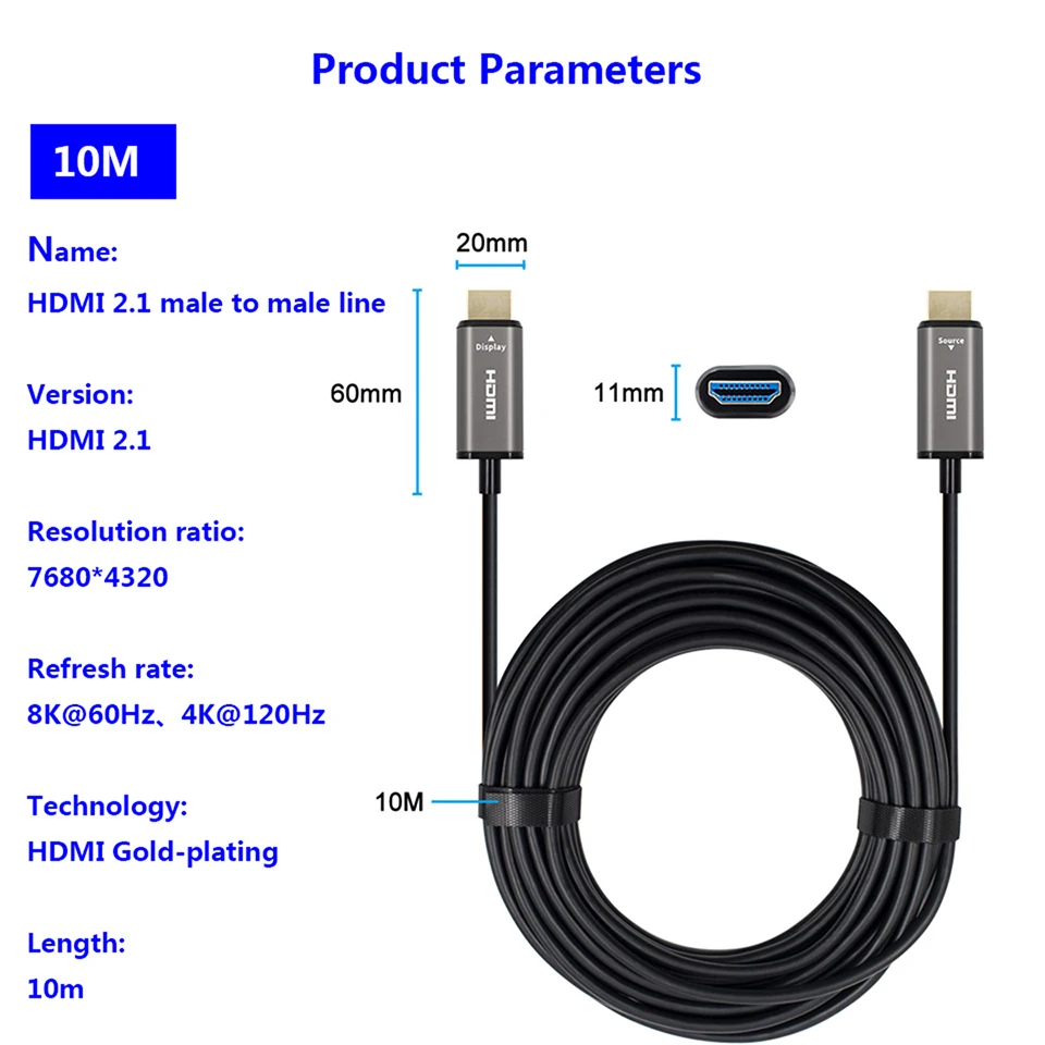 HDMI-compatible 2.1 fiber optic cable 8K HDMI 32.8FT/10M/393.7inch  Cable 8K60hz 4K120hz Cord Compatible with LG Samsung Sony TV