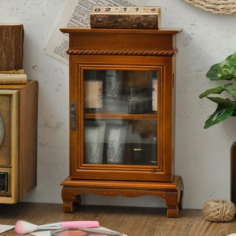 Wood dustproof solid wood multi-layer display stand desktop lipstick cosmetic storage box ornament living room coffee table rack