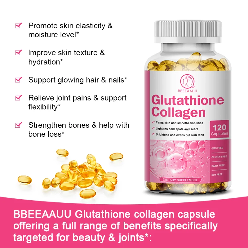 BBEEAAUU Collagen Glutathione Capsules for Oral Sunscreen Fading Spots Deeply Nourishing Skin Elasticity and Moisture Level