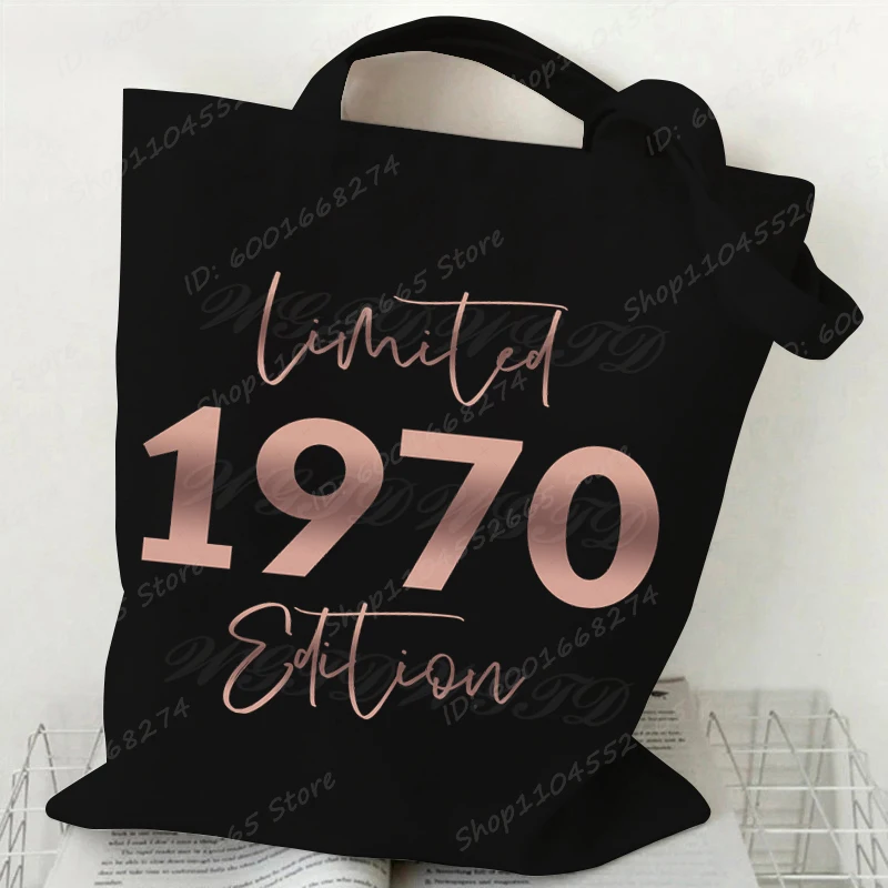 Limited 1970-1979 Edition Print Shopping Bag Black White Retro 70's Handbag Fashion Women Girl Harajuku Shoulder Bags Canvas Bag