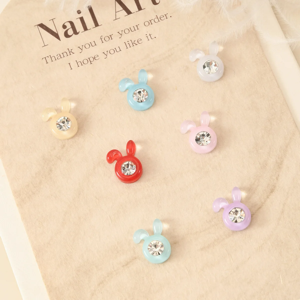 50 sztuk/opakowanie Urocze ozdoby do paznokci w kształcie króliczków - Słodkie kropki z cyrkoniami do zdobienia paznokci, urocze naklejki na paznokcie z motywem zwierząt do samodzielnego manicure