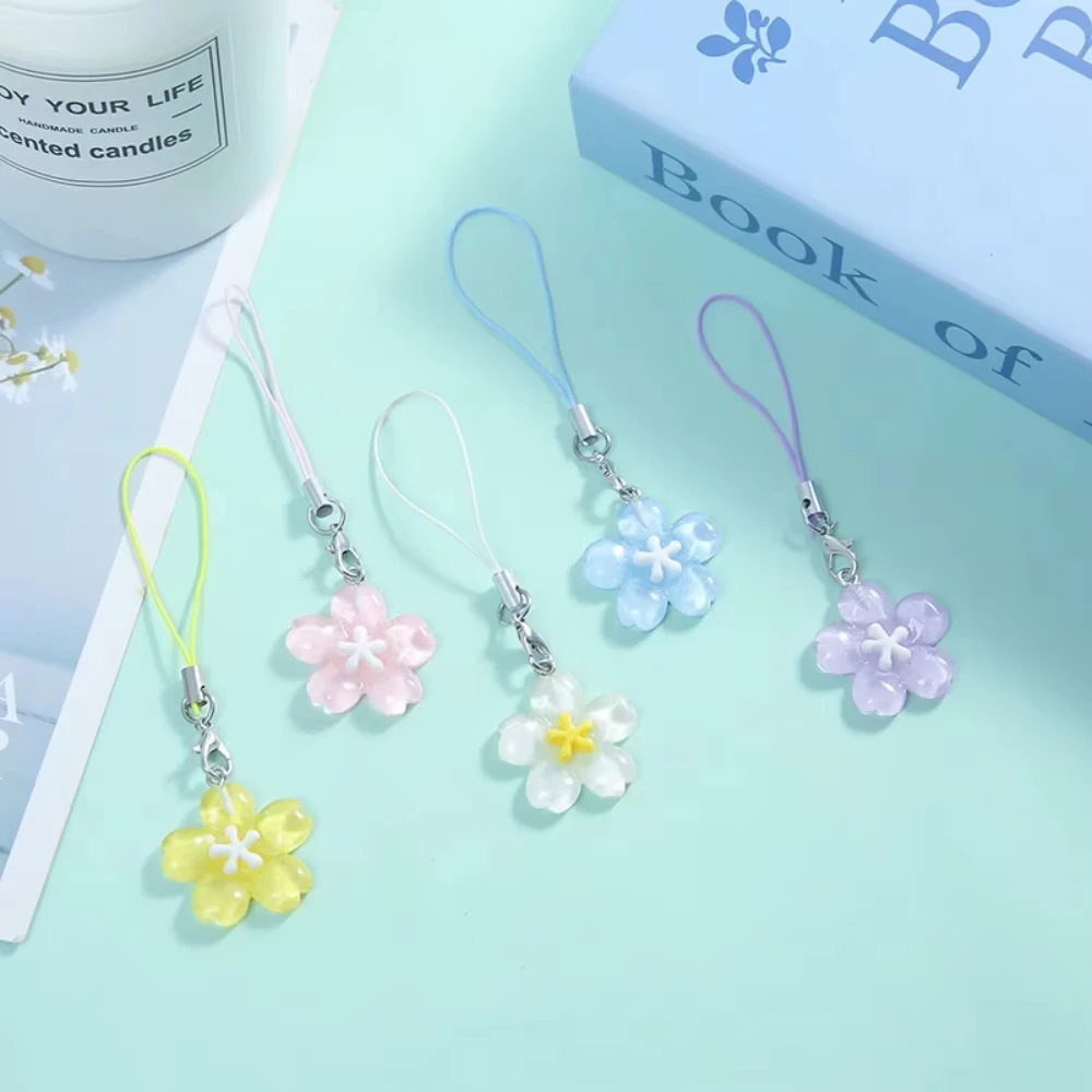 FTCY 2/6PCS Transparent Resin Flower Keychain For Women Men Colorful Resin Flower Phone Chains Trendy Pendent Accessory