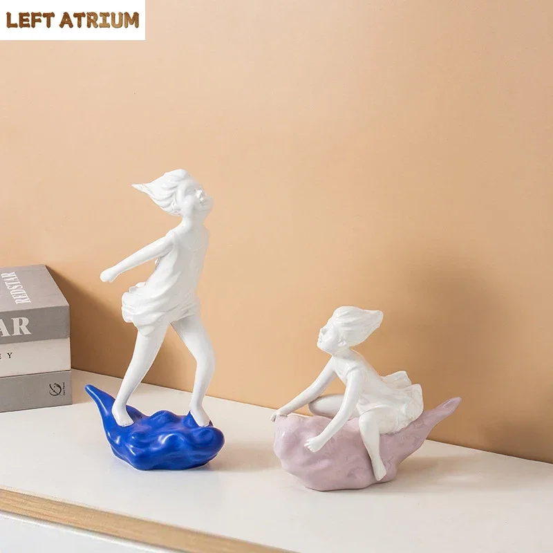 

Cheerful Child on The Clouds Ceramic Figures Statue Desk Decoration Ornaments Sculpture Modern Crafts Room Aesthetics Decor