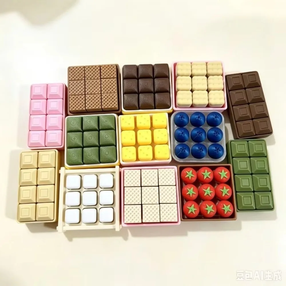 Funny 3D Printed Fidget Keychain Fruit Biscuit Simulation Stress Relief Nine‑Grid Layout DIY Keyboard Pinch Pass The Time