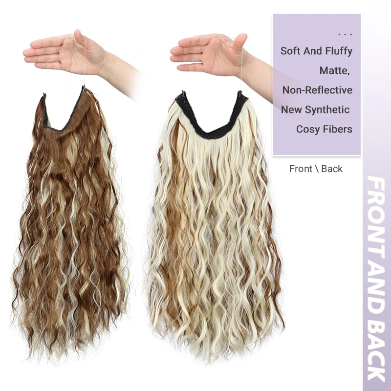 Long Synthetic Fishing Line Hair Extensions Elegant Water Wave Curly Styles for Women Lightweight fluffy-Looking Hairpiece image 3