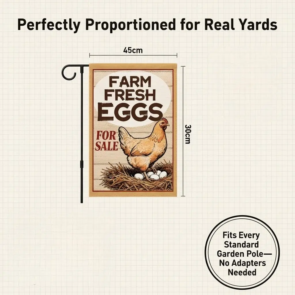 Farm Fresh Eggs Garden Flag – 12x18 Inch Burlap Linen Outdoor Sign, Rustic Farmhouse Decor with Chicken & Eggs, Vintage  kkz