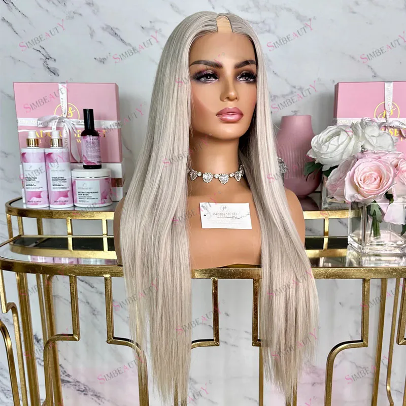 

Easy Wear Super Long PLatinum Blonde Silky Straight RemyHuman Hair 1x4 Size U Shpaed Wigs for Black Women V Part Wigs Adjustable