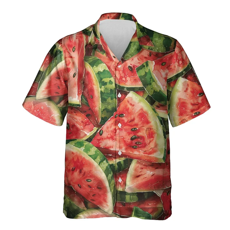 

Watermelon Graphic Hawaiian Shirt For Men Tropical Fruit 3D Printed Blouses Summer Casual Button Tops Short Sleeve Aloha Shirts