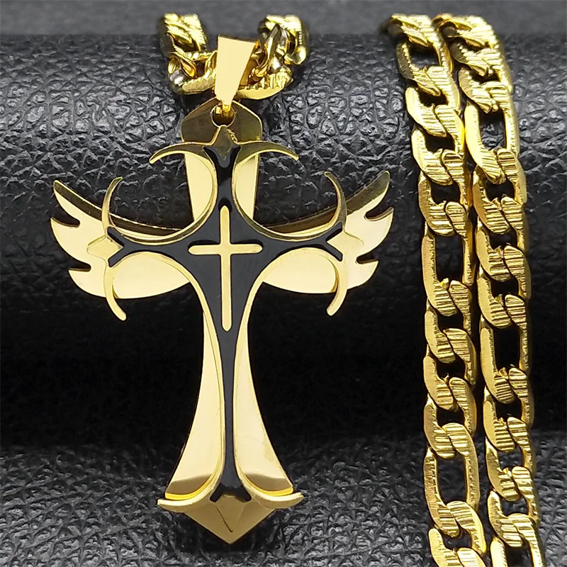 Multilayer Christian Kreuz Anhänger Halskette für Männer Hip Hop Edelstahl Gold Farbe Kruzifix Halsketten Männlichen Schmuck Geschenke – Detail 4