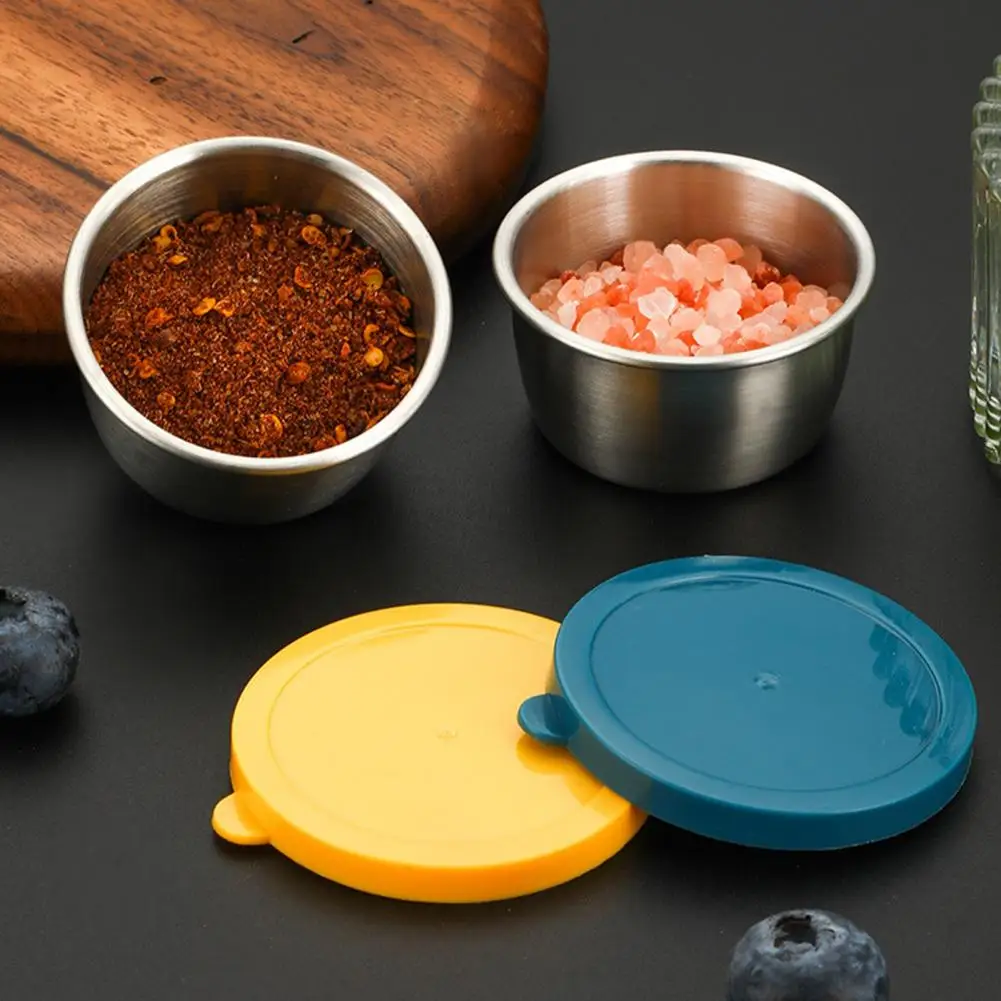 Colorful Silicone Sauce Cup 6pcs Stainless Steel Sauce Cups with Leak-proof Colorful Lids Easy Open 40ml Salad Dressing