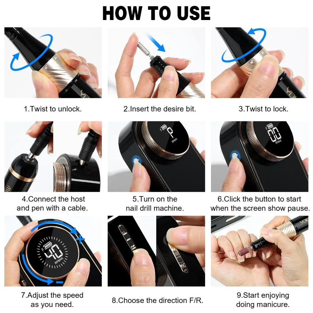 Professionele elektrische nagelboormachine - 40000 RPM oplaadbaar met LCD-display voor manicure-pedicureset