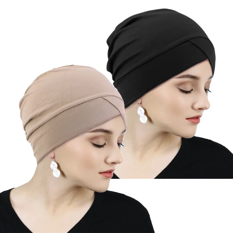 

Forehead Cross Muslim Turban Pure Color Stretch Modal Inner Hijabs For Caps Ready To Wear Women Head Scarf Under Hijab Bonnet