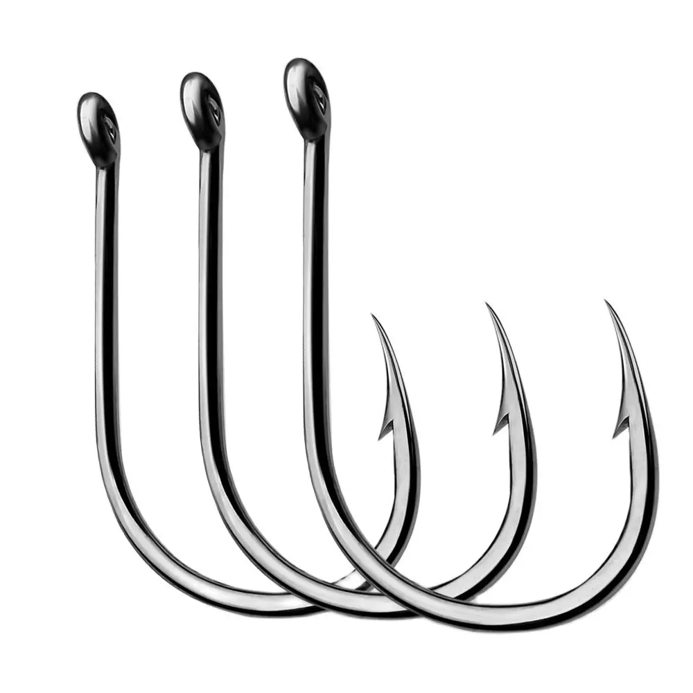 Inline Circle Hooks Saltwater Fishing Catfish Hooks 100pcs Colsed Eye for Bass Salmon Striped Size 3#-15# Bait Assistant Hooks