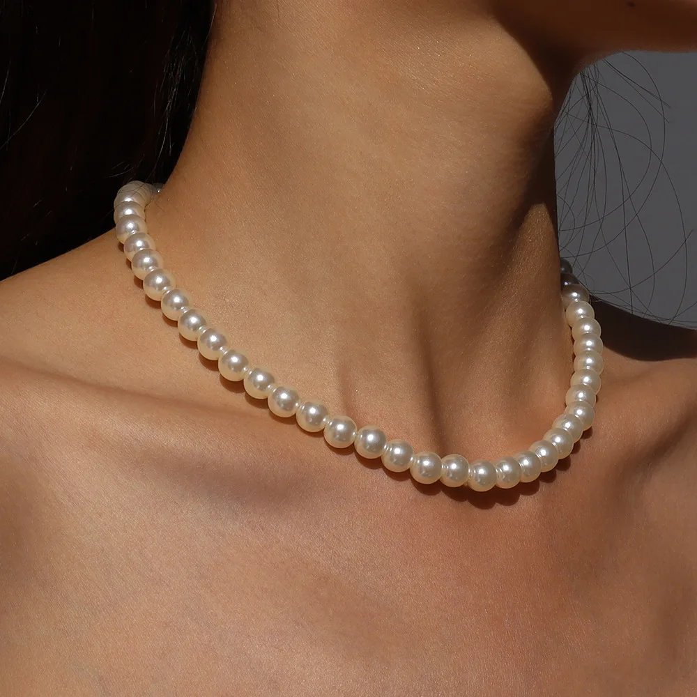 2023 Trend wesele biżuteria duża perła Choker naszyjnik dla kobiet eleganckie białe naszyjniki z imitacji pereł X0172